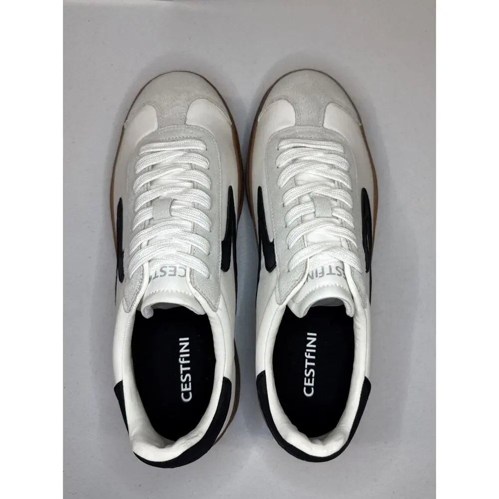 Cestfini Women’s Platform Retro Sneakers White Black Brown Gum Sole Size 10